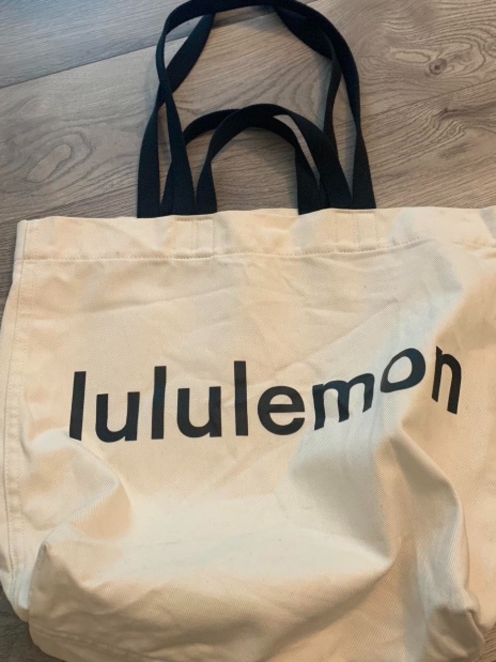 lululemon athletica Cream Canvas Tote with Black Logo and Straps